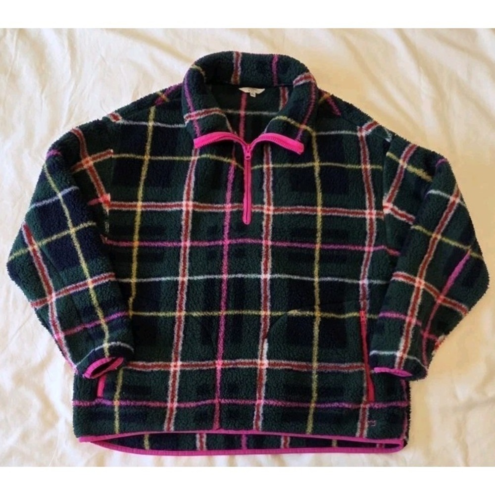 Crown & Ivy Sherpa Fleece 1/4 Zip Jacket Forest Green, Women's‎ Medium Preppy